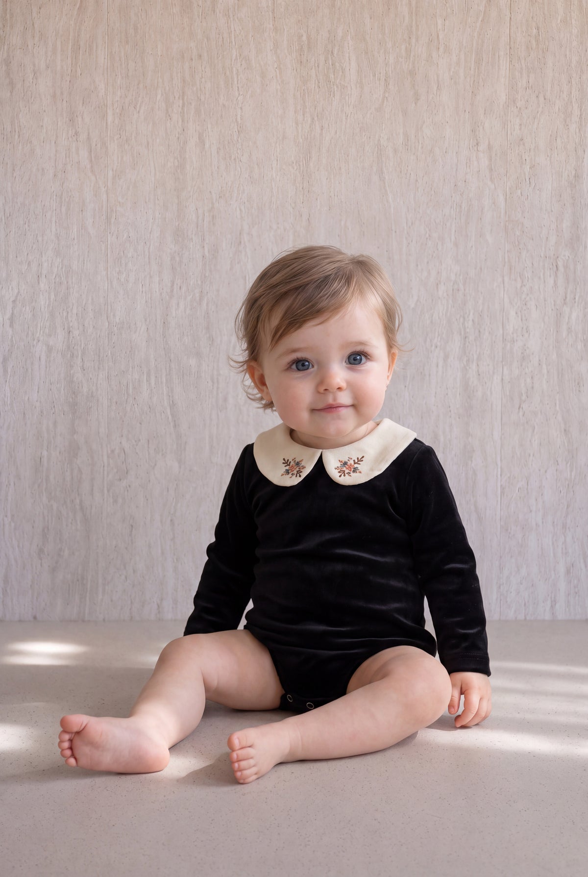 Velvet Peter Pan Romper - Black