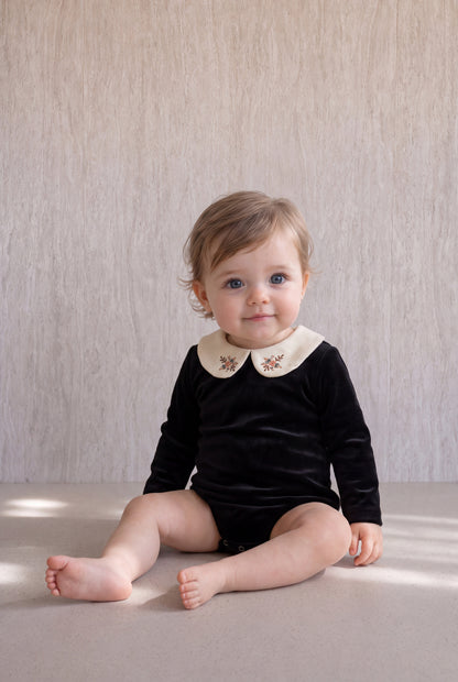 Velvet Peter Pan Romper - Black