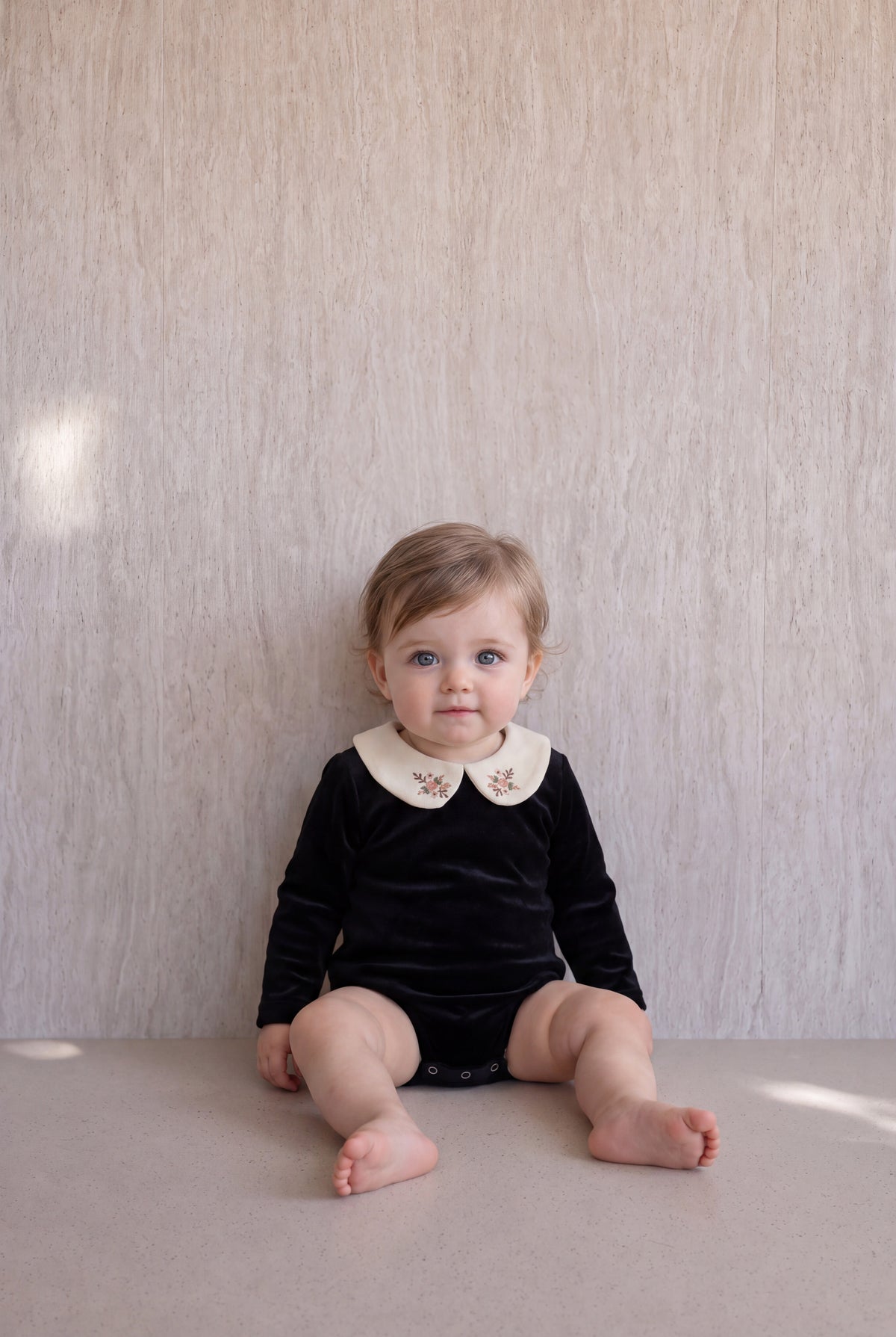 Velvet Peter Pan Romper - Black