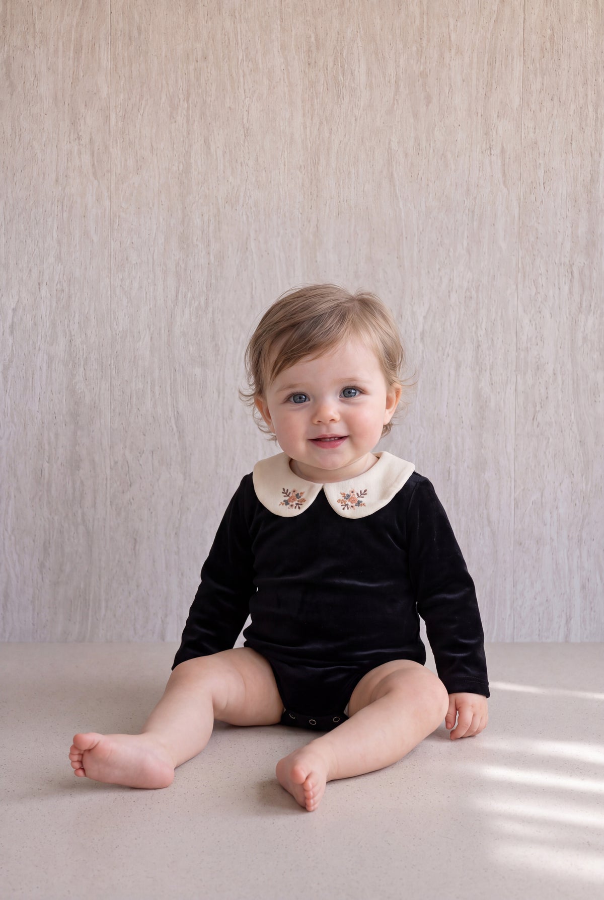 Velvet Peter Pan Romper - Black