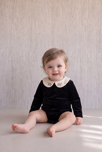 Velvet Peter Pan Romper - Black