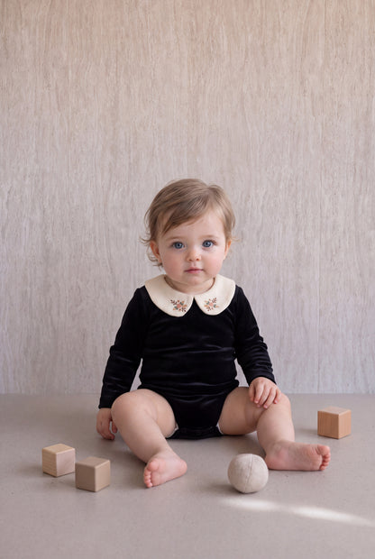 Velvet Peter Pan Romper - Black