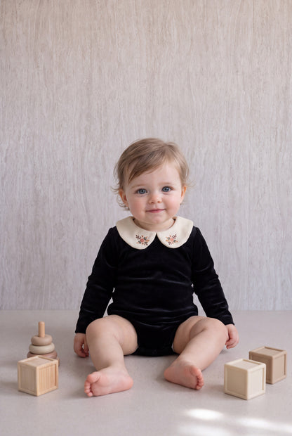Velvet Peter Pan Romper - Black