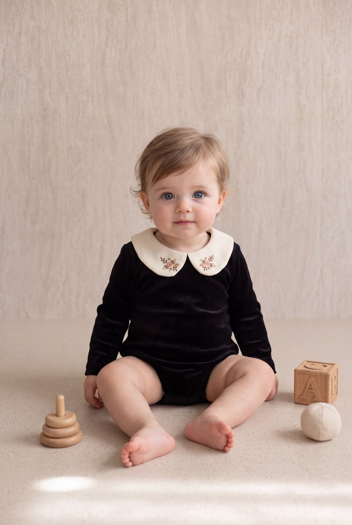 Velvet Peter Pan Romper - Black