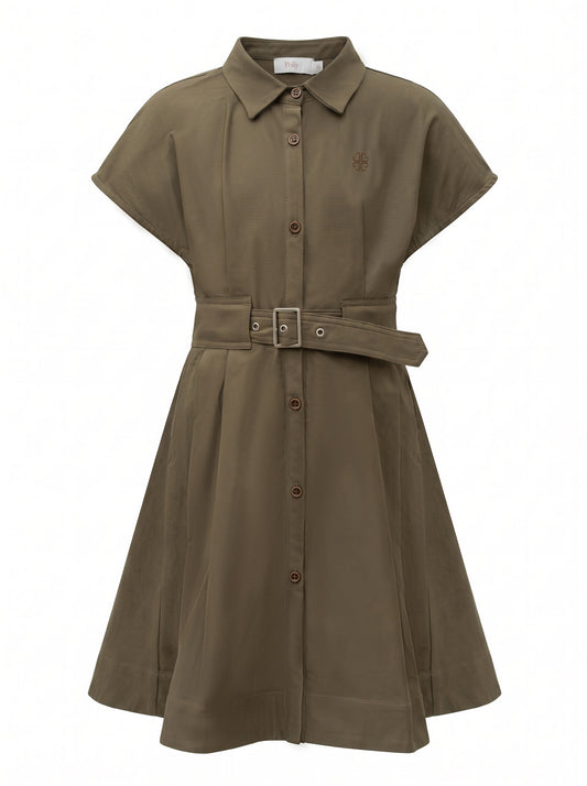 Cotton Cap-Sleeves Dress - Brown