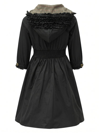 Nylon Hooded Dress - Black