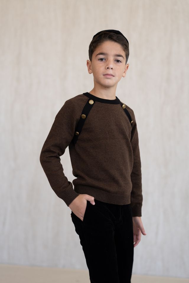 Mocha & White Button-Combination Sweater
