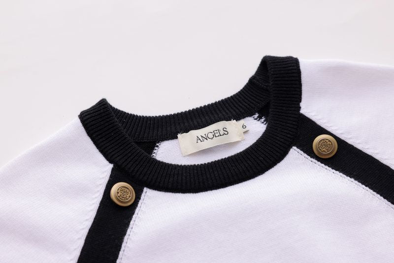 Black & White Button-Combination Sweater