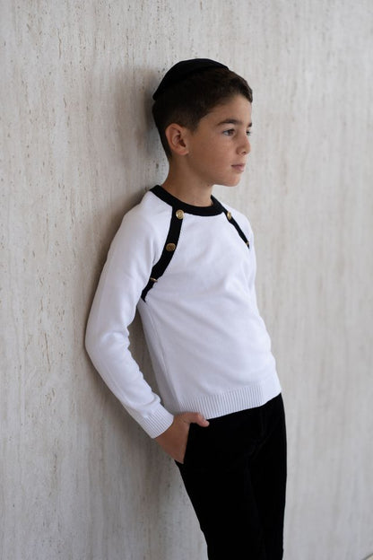 Black & White Button-Combination Sweater