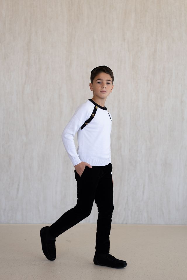 Black & White Button-Combination Sweater
