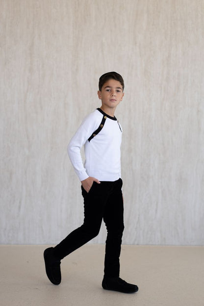 Black & White Button-Combination Sweater