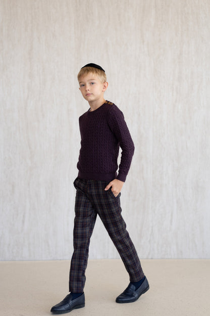 Cable-Knit Button Sweater - Burgundy