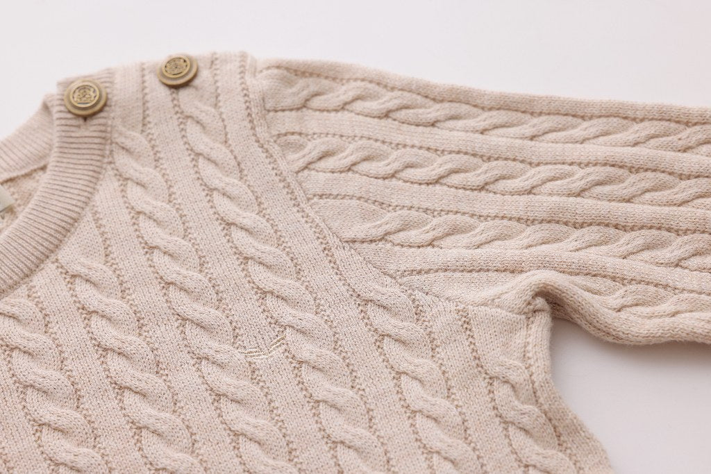 Cable-Knit Button Sweater - Stone