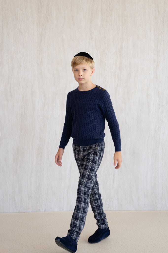 Cable-Knit Button Sweater - Blue
