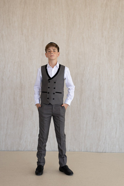 Velvet Lapel Vest - Grey