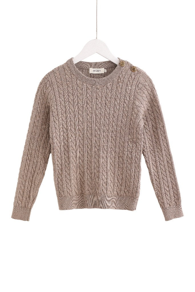 Cable-Knit Button Sweater - Mocha