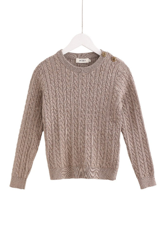 Cable-Knit Button Sweater - Mocha