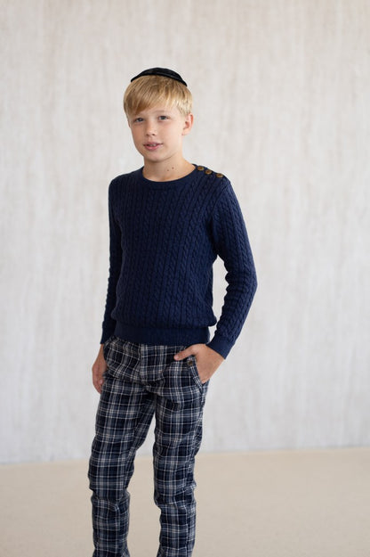 Cable-Knit Button Sweater - Blue