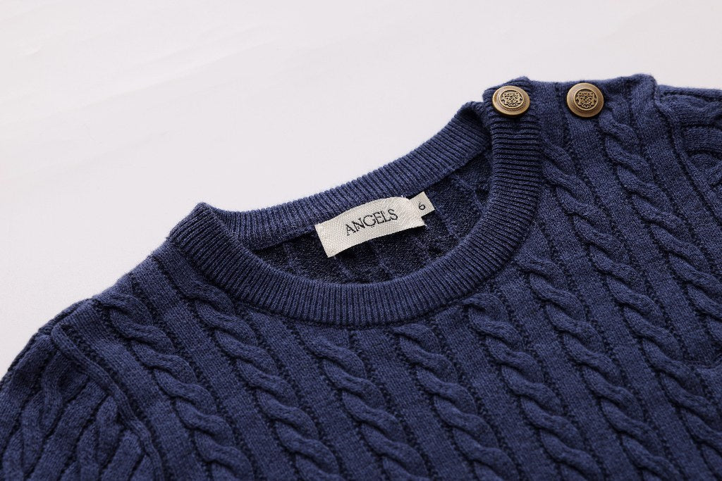 Cable-Knit Button Sweater - Blue