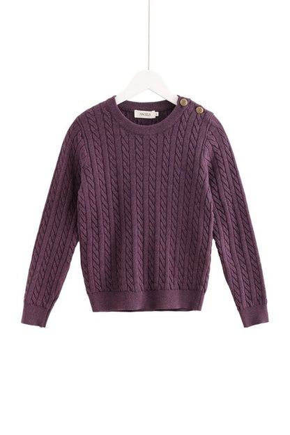 Cable-Knit Button Sweater - Burgundy