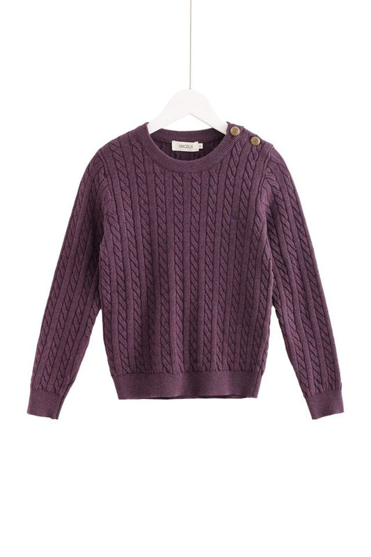 Cable-Knit Button Sweater - Burgundy