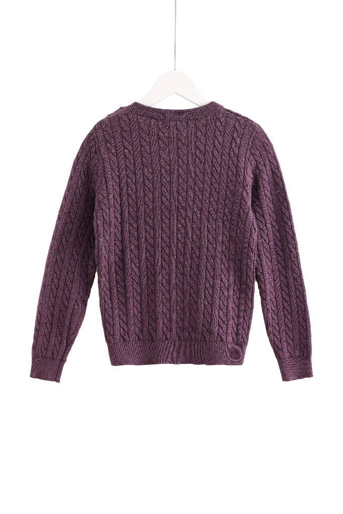 Cable-Knit Button Sweater - Burgundy