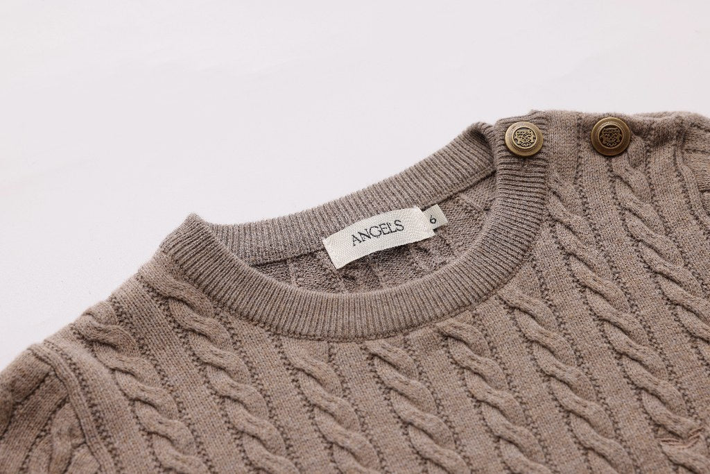 Cable-Knit Button Sweater - Mocha