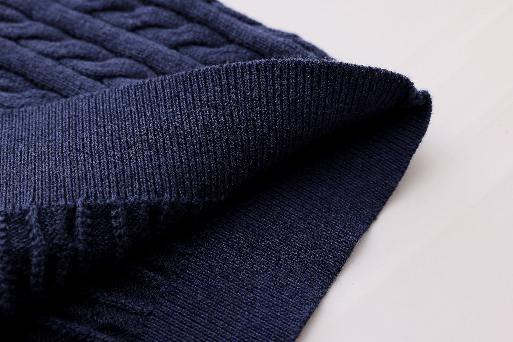 Cable-Knit Button Sweater - Blue