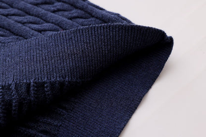 Cable-Knit Button Sweater - Blue