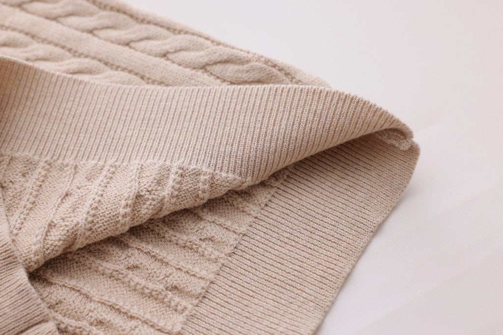 Cable-Knit Button Sweater - Stone
