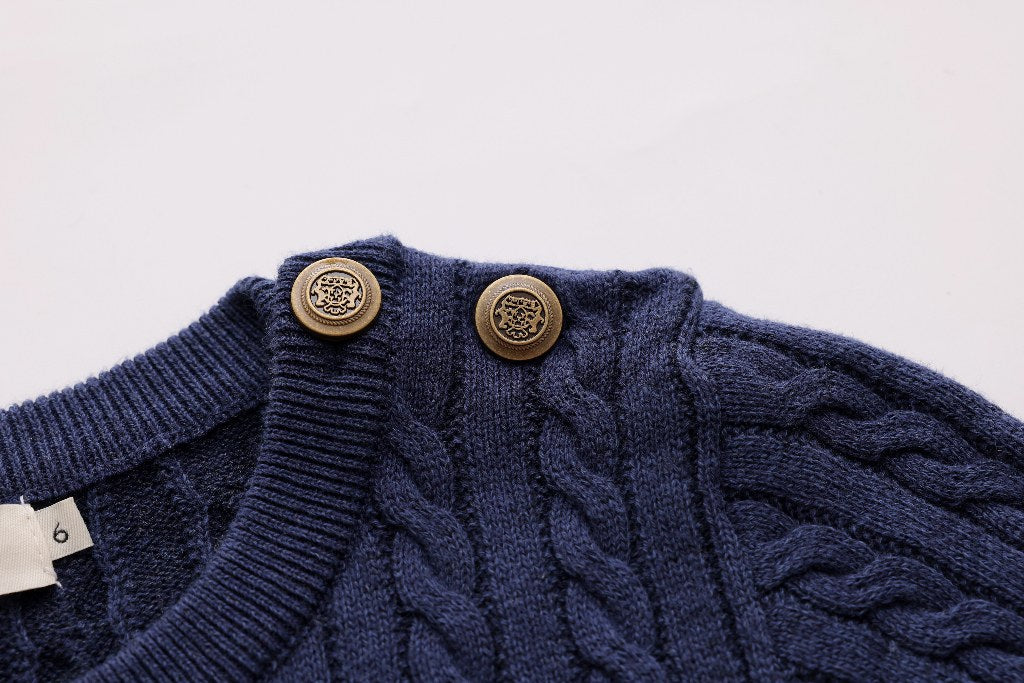 Cable-Knit Button Sweater - Blue