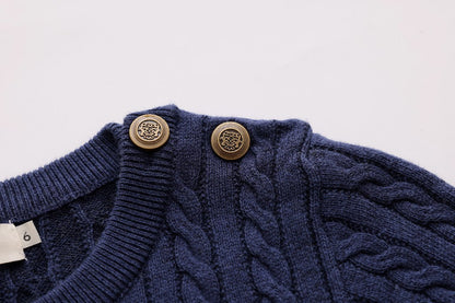 Cable-Knit Button Sweater - Blue