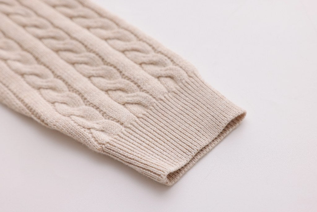 Cable-Knit Button Sweater - Stone