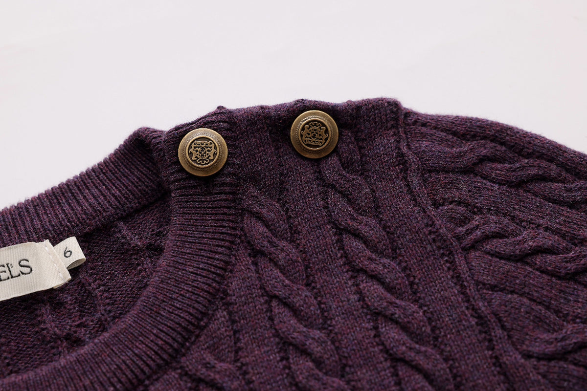 Cable-Knit Button Sweater - Burgundy