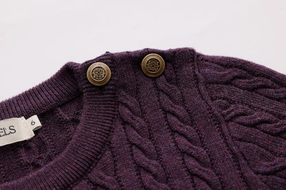 Cable-Knit Button Sweater - Burgundy