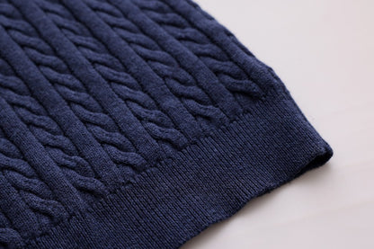 Cable-Knit Button Sweater - Blue