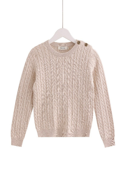 Cable-Knit Button Sweater - Stone