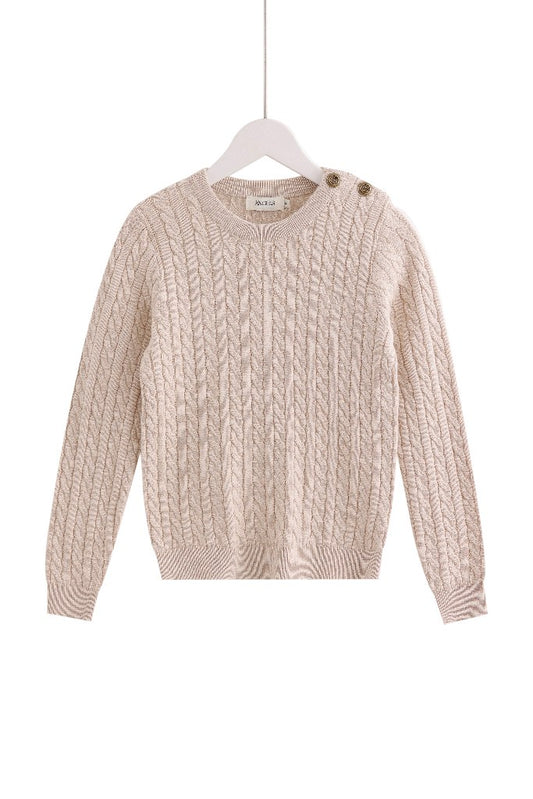 Cable-Knit Button Sweater - Stone