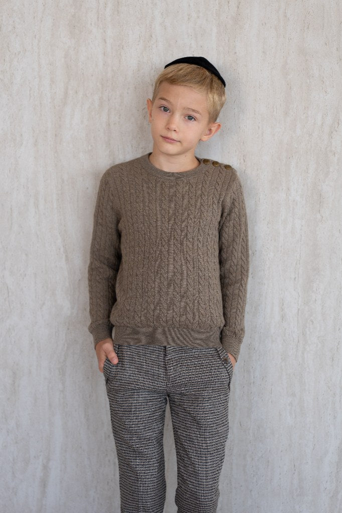 Cable-Knit Button Sweater - Mocha