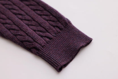 Cable-Knit Button Sweater - Burgundy