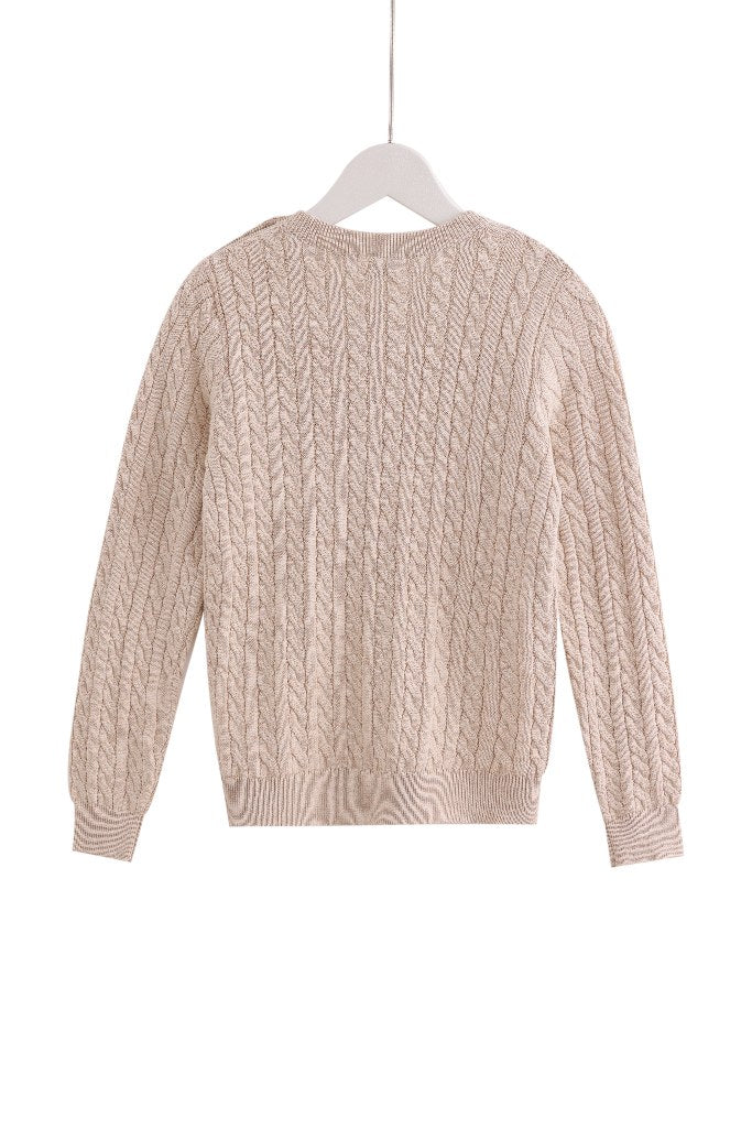 Cable-Knit Button Sweater - Stone
