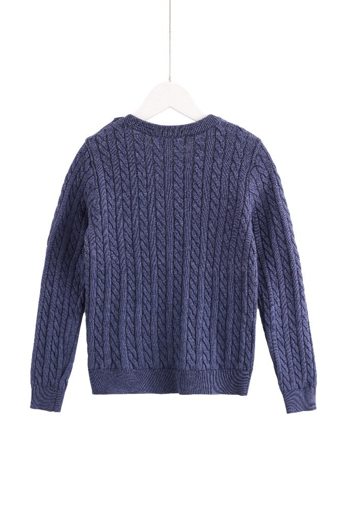 Cable-Knit Button Sweater - Blue