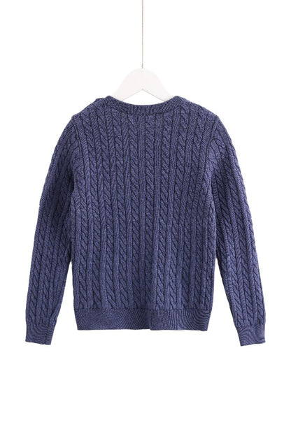 Cable-Knit Button Sweater - Blue