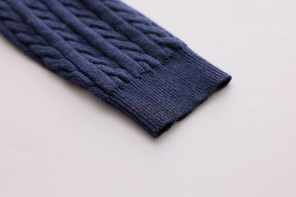 Cable-Knit Button Sweater - Blue