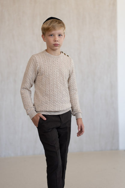 Cable-Knit Button Sweater - Stone