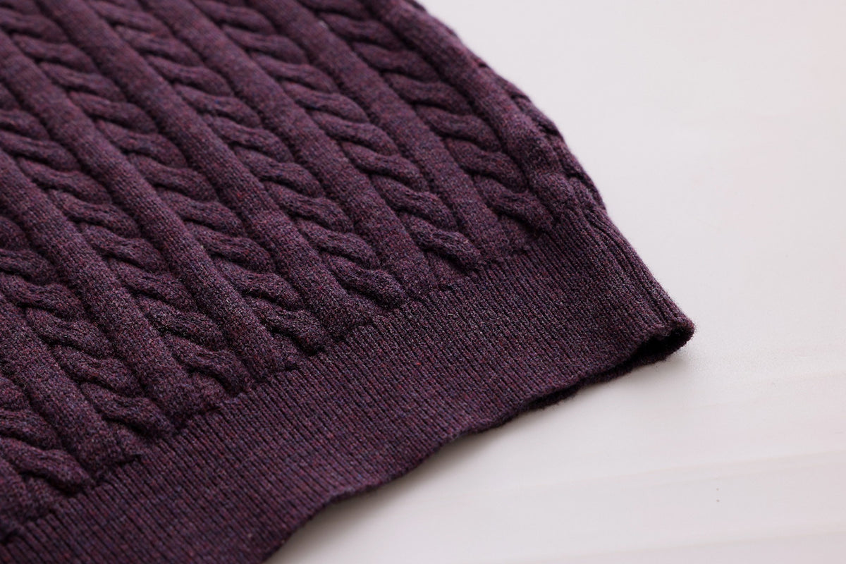Cable-Knit Button Sweater - Burgundy