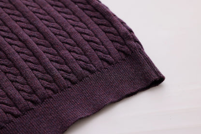 Cable-Knit Button Sweater - Burgundy