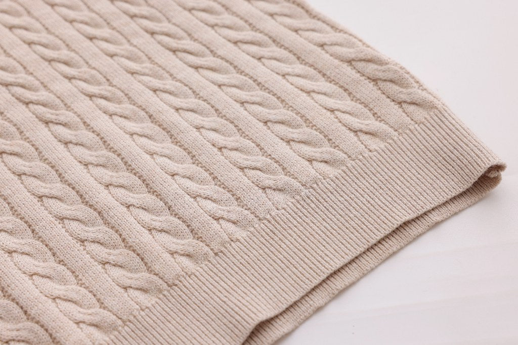 Cable-Knit Button Sweater - Stone