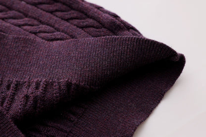 Cable-Knit Button Sweater - Burgundy