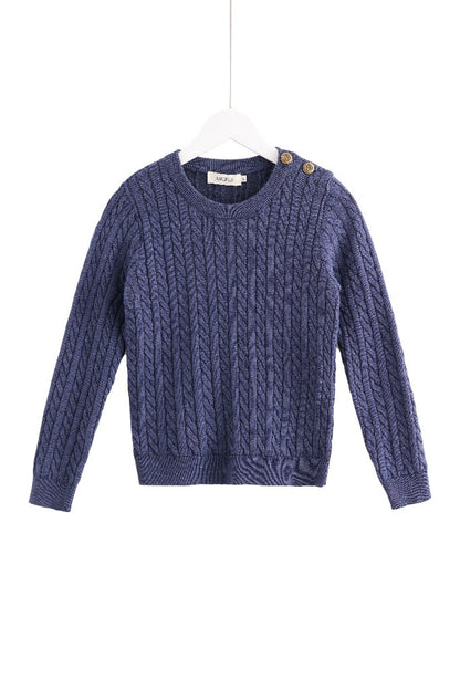 Cable-Knit Button Sweater - Blue